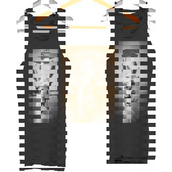 Llama Selfie With Alien Humor Playful Cosmic UFO Tank Top | Mazezy