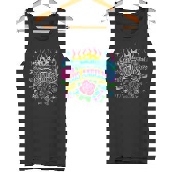 Los Angeles Retro Tattoo Rainbow Skyline Floral Dice Tank Top | Mazezy