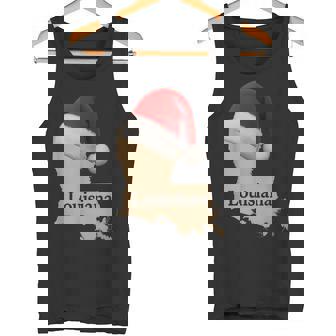 Louisiana Map Santa Hat Christmas Cajun Holiday Bayou Tank Top | Mazezy