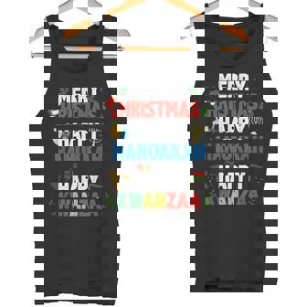 Merry Christmas Happy Hanukkah Happy Kwanzaa Jewish Tank Top | Mazezy