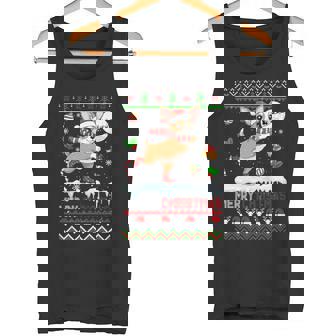 Merry Christmas Sweater Santa Chihuahua Ice Skating Tank Top | Mazezy
