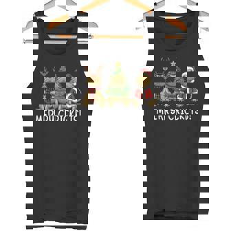 Merry Crickets Retro Christmas Bearded Dragon Santa Reindeer Tank Top | Mazezy