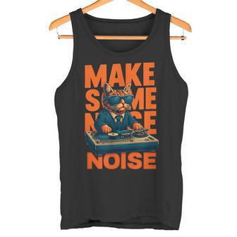 Make Some Noise DJ Cat EDM Music Festival Art Tank Top | Mazezy