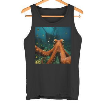 Octopus Pirate Treasure Selfie Ocean Meme Tank Top | Mazezy