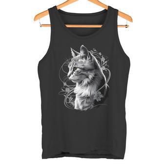 Oeuvre D'art Chat Et Fleur Portrait Artistique Chat Amoureux Des Chats Débardeur e - Cadeauxyz