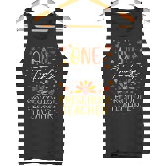 One Thankful Preschool Teacher Thanksgiving Fall Vintage Tank Top | Mazezy