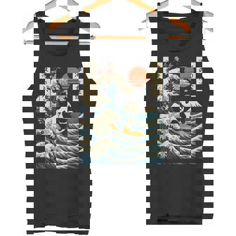 Panda Surfing Japanese Wave Great Wave Tank Top | Mazezy