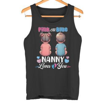 Pink Or Blue Nanny Loves You Baby Gender Reveal Party Tank Top | Mazezy