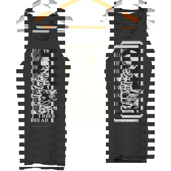 The Reader Tarot Card Book Lover Skeleton Reading Book Tank Top | Mazezy