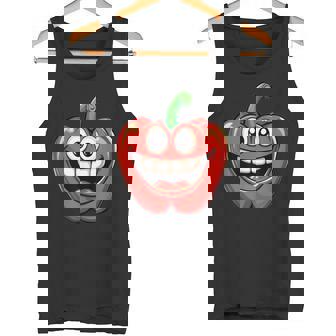 Red Bell Pepper Smiling Comic Style Tank Top | Mazezy