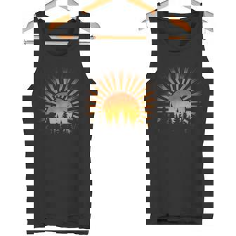 Retro Forest Trees Shirt Nature Wildlife Outdoors Sunset Tank Top | Mazezy