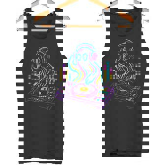 Retro Ghost DJ Mixing Decks Vibrant Rave Style Tank Top | Mazezy