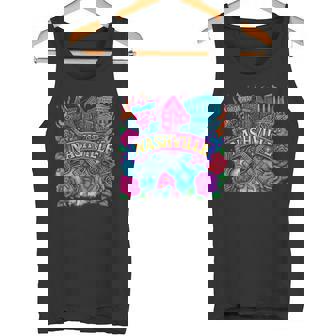 Retro Nashville Tattoo Art – Colorful Landmark Roses Guitars Tank Top | Mazezy