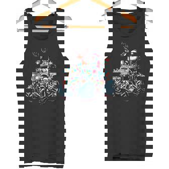 Retro Santa Driving Monster Truck Reindeer Xmas Tree Tank Top | Mazezy