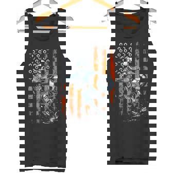 Retro Skeleton Playing Soccer USA Flag Spooky Halloween 2025 Tank Top | Mazezy