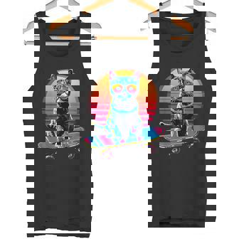 Retro Sunset Cat On Skateboard Skateboarding Skateboarder Tank Top | Mazezy