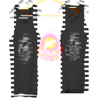 Retro Sunset Shark Ocean Waves Surf Art Graphic Tank Top | Mazezy