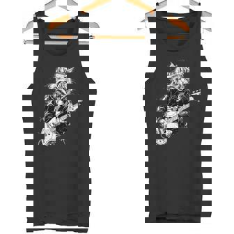 Rocking Cat Playing Bass Guitar Music Lover Tank Top | Mazezy