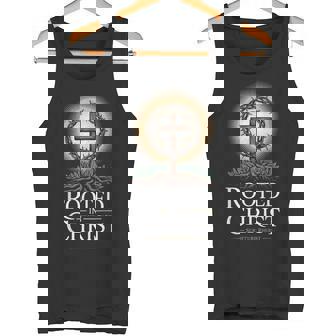 Rooted In Christ Tee Jesus Vintage Cross Christian Tank Top | Mazezy