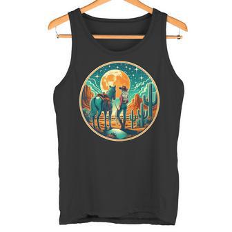 S Retro Deaquera Y Caballo Bajo Luna Llena Amantes Del Oeste Camiseta sin mangas - Regaloses