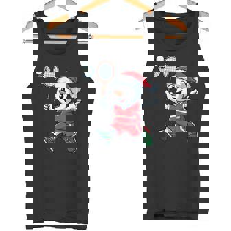 Santa Snowman Playing Badminton Christmas Pajama Players Tank Top | Mazezy