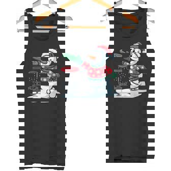 Santa Snowman Playing Disc Golf Player Christmas Xmas Pajama Tank Top | Mazezy