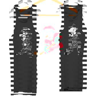 Santa Snowman Playing Ice Hockey Christmas Pajama Players Tank Top | Mazezy