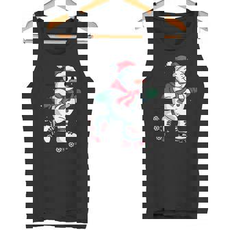 Santa Snowman Roller Skating Toddler Kids Christmas Pajama Tank Top | Mazezy