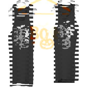 Scary Bold Boo Halloween Ghost Pumpkin Bat Spider Tank Top | Mazezy