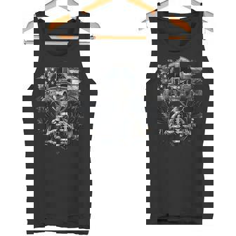 Scary Game Day Skeleton American Football Halloween USA Flag Tank Top Tank Top | Mazezy