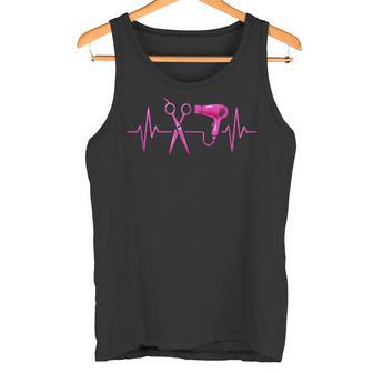 Scissors And Dryer Heartbeat Hairdresser Salon Style Tank Top | Mazezy