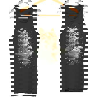 Serene Tabby Cat With Snow Snowy Forest Winter Aesthetic Tank Top | Mazezy