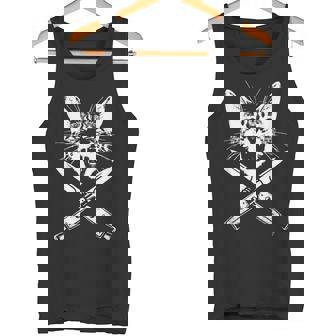 Hissing Cat With Crossedwitchblade Knives Kitten Claws タンクトップ - Kawaiitshirt