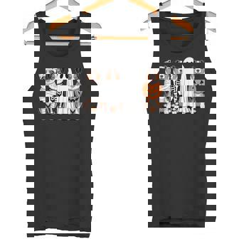 Spooky Ghost Australian Shepherd Pumpkin Halloween Skeleton Tank Top | Mazezy