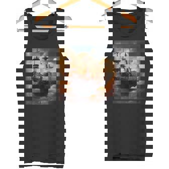 Steampunk Pirate Ship In The Clouds Digital Painting Tank Top Tank Top | Mazezy