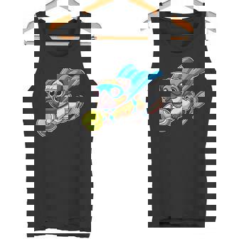 Superhero Pug Tennis Ball And Racket Flying Tank Top | Mazezy