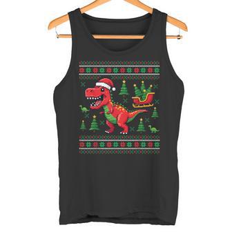 T-Rex Dinosaur Ugly Christmas Pajama Xmas Tank Top | Mazezy