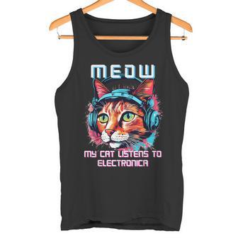 Techno Cat MEOW My Cat Listens To Electronica Music Tank Top | Mazezy