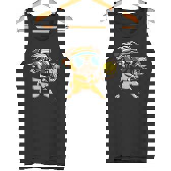 Tennis Pug Dog With Sunglasses And Racket Match Day Tank Top | Mazezy