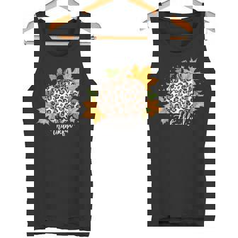 Thankful Pumpkin Leopard Print Thanksgiving Autumn Leaves Tank Top | Mazezy