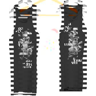 Tism The Season Raccoon Rock Santa Hat Autism Christmas Tank Top | Mazezy