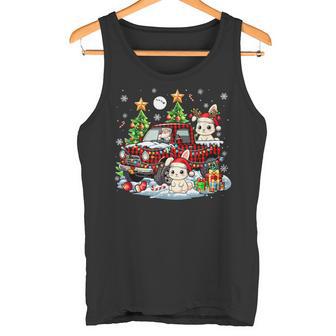 Two Xmas Reindeer Santa Bunnies On Colorful Pickup Truck Tank Top | Mazezy