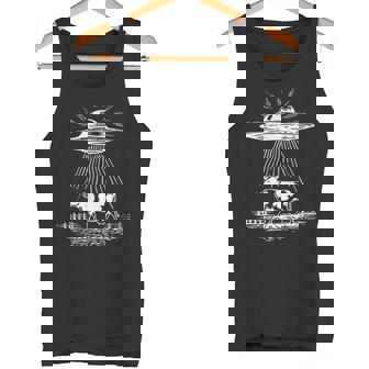 UFO Cow Abduction Alien Beam Retro SciFi Graphic Tank Top | Mazezy