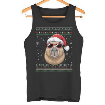 Ugly Christmas Capybara Wearing Sunglass Santa Animal Lover Tank Top | Mazezy