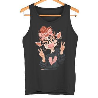 Vache Drôle Avec Lunettes Doubleigne De Paix Hipster Cartoon Débardeur e - Cadeauxyz