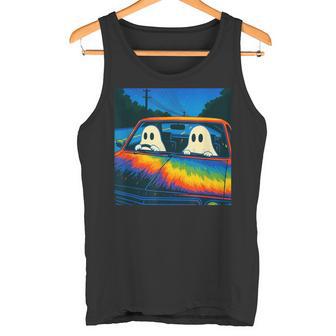 Vaporwave Psychedelic Ghost Retro Halloween Techno EDM Tank Top | Mazezy