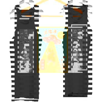 Vintage Japanese Capybara Alien UFO Abduction Graphic Tank Top | Mazezy