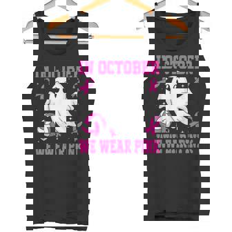 Volleyball In October We Wear Pink Halloween Breast Cancer Tank Top | Mazezy
