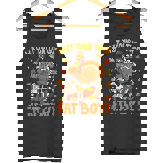 Wait Your Turn Fat Boy Thanksgiving Turkey Santa Tank Top | Mazezy