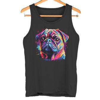 Wasserfarben Farbenfroher Mops Hunde Tank Top - Seseable